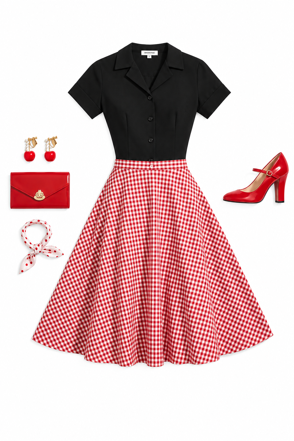 Vintage Outfit with Envelope Clutch Flat Lay