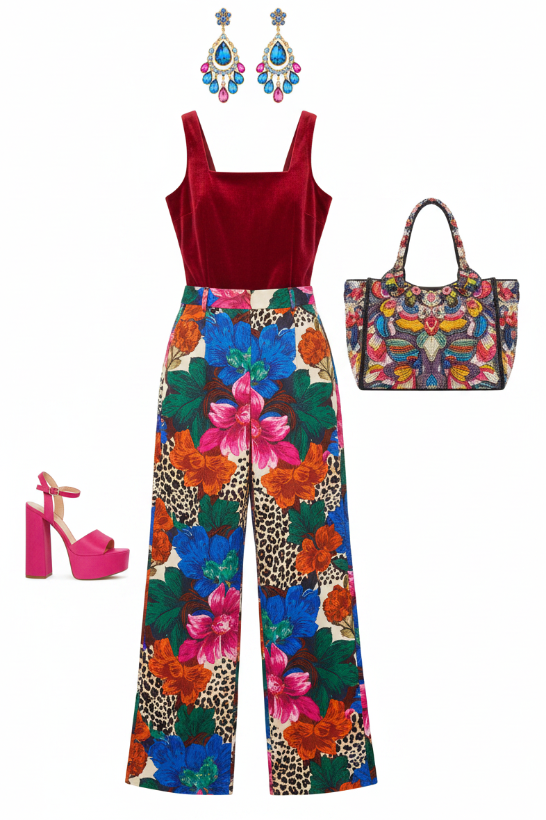 Women's Maximalist Outfit with Block Colour Shoes